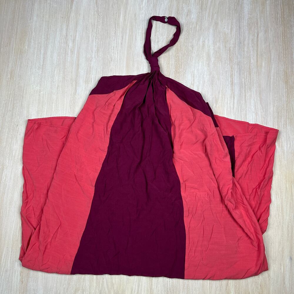 Nine West Colorblock Coral Burgundy Halter Summer Beach Maxi Dress Women's XL